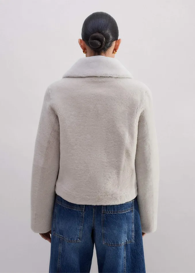 Women Shearling Military Crop Jacket Natural MEEM