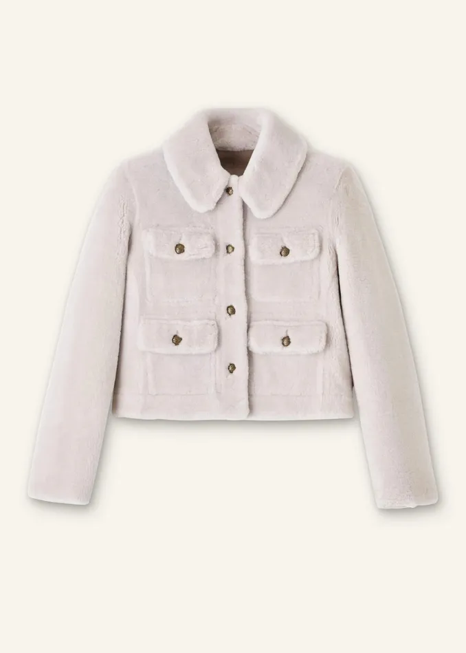 Women Shearling Military Crop Jacket Natural MEEM