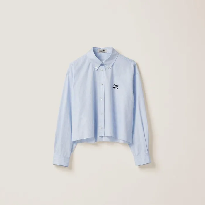 Women Shirts And Tops Miu Miu Striped Cotton Shirt Sky Bluewhite
