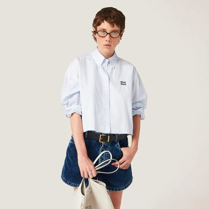 Women Shirts And Tops Miu Miu Striped Cotton Shirt Sky Bluewhite Women Shirts And Tops Miu Miu Striped Cotton Shirt Sky Bluewhite