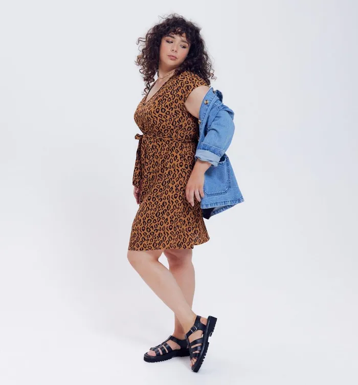 Women Short Dress 8211 Chestnut Brown Print Promod Dresses