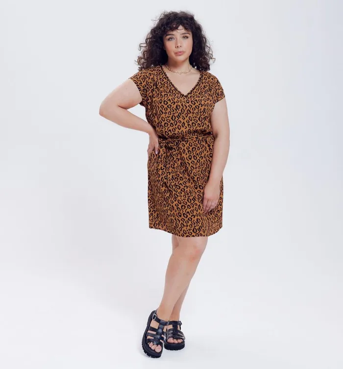 Women Short Dress 8211 Chestnut Brown Print Promod Dresses