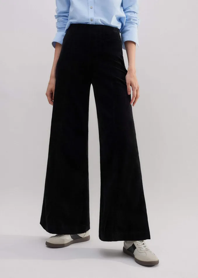 Women ShortLength Cord Travel Palazzo Pant Black MEEM