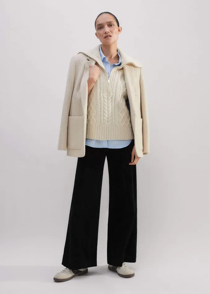 Women ShortLength Cord Travel Palazzo Pant Black MEEM