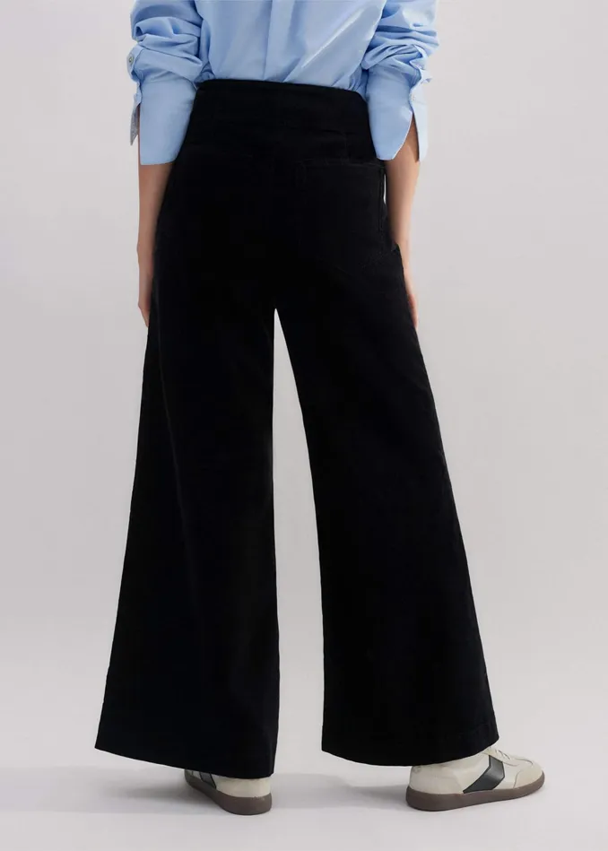Women ShortLength Cord Travel Palazzo Pant Black MEEM