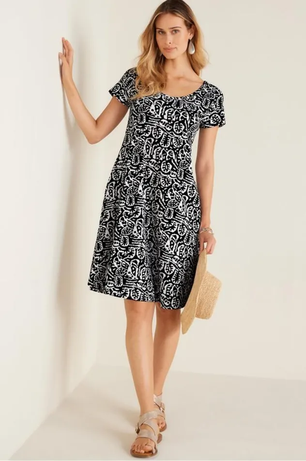 Women Short Santiago Gaia Dress Global Paisley Black Soft Surroundings Dresses