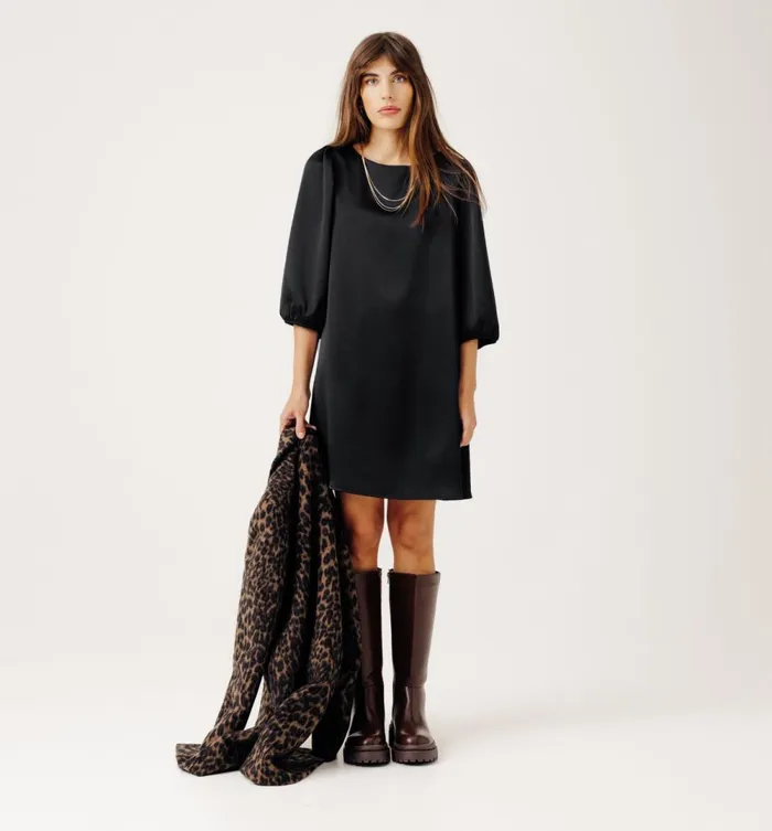 Women Short Satin Dress 8211 Black Promod Dresses
