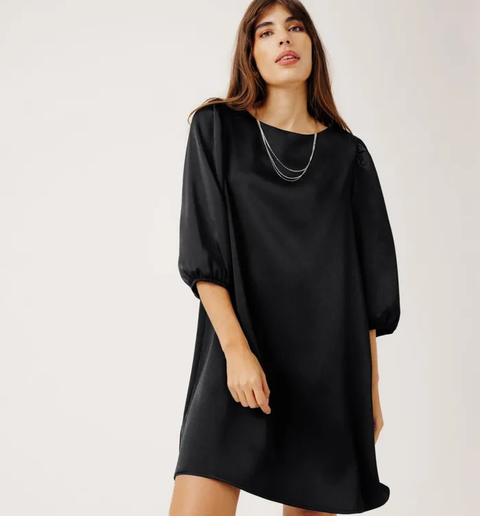 Women Short Satin Dress 8211 Black Promod Dresses