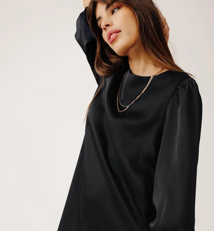 Women Short Satin Dress 8211 Black Promod Dresses