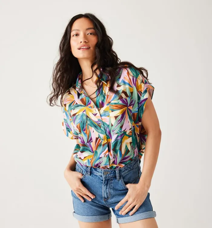Women ShortSleeved Shirt 8211 Green Print Promod Shirts And Tunics