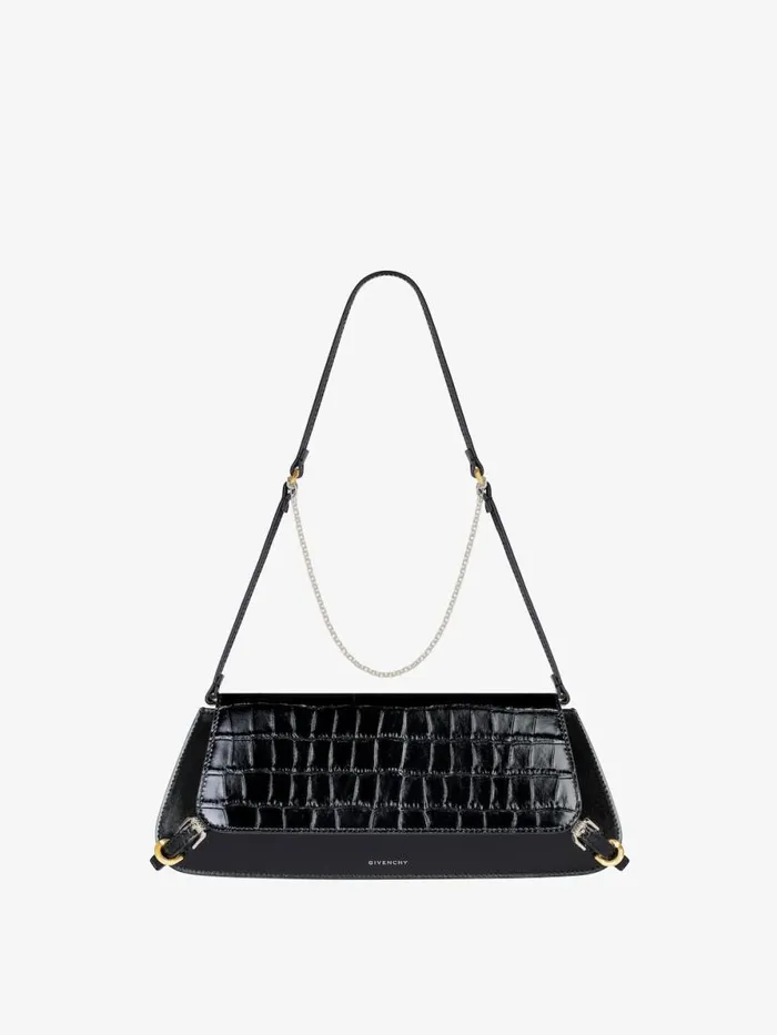 Women Shoulder Bags Givenchy Voyou Clutch Bag In Crocodile Effect Leather Black