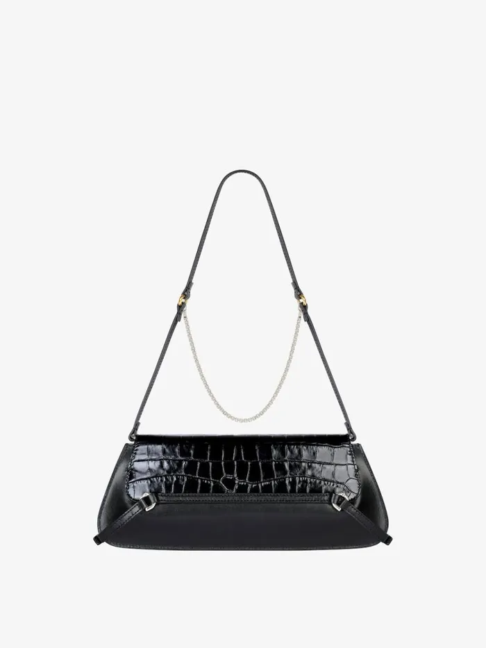 Women Shoulder Bags Givenchy Voyou Clutch Bag In Crocodile Effect Leather Black