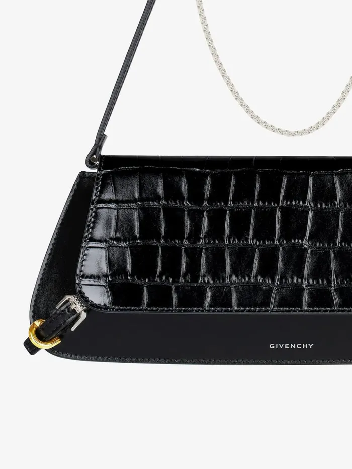 Women Shoulder Bags Givenchy Voyou Clutch Bag In Crocodile Effect Leather Black
