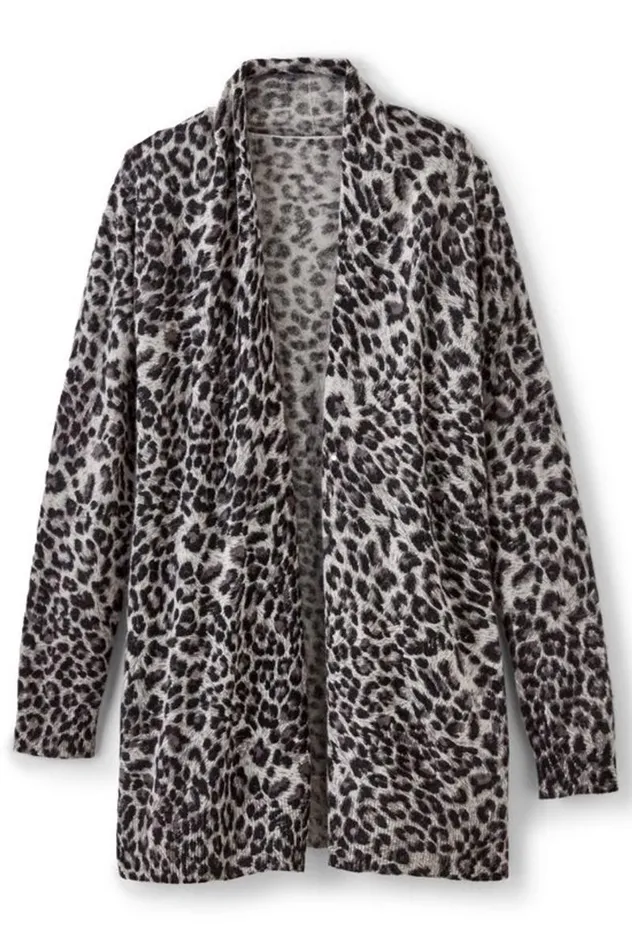 Women Sibyl Cashmere Printed Cardigan Leopard Soft Surroundings Tops