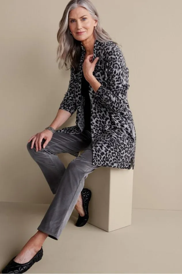 Women Sibyl Cashmere Printed Cardigan Leopard Soft Surroundings Tops