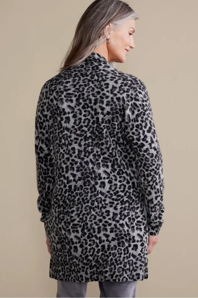 Women Sibyl Cashmere Printed Cardigan Leopard Soft Surroundings Tops