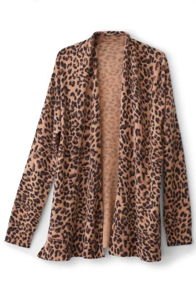 Women Sibyl Cashmere Printed Cardigan Leopard Soft Surroundings Tops