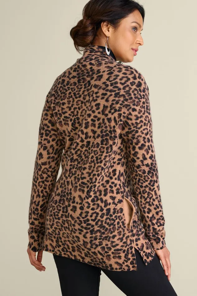 Women Sibyl Cashmere Printed Cardigan Leopard Soft Surroundings Tops