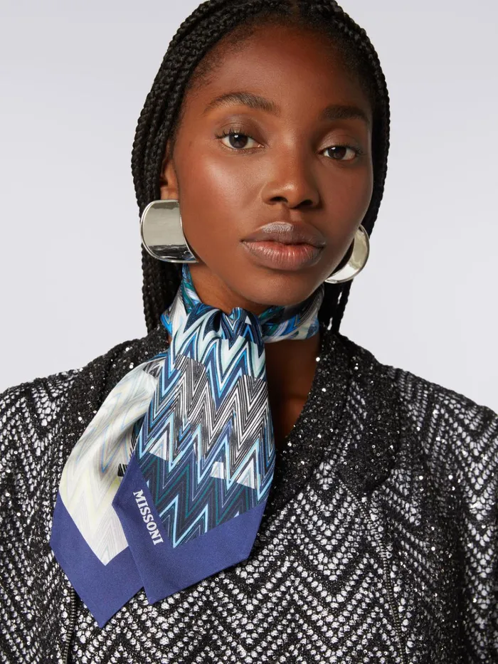 Women Silk Chevron Scarf With Logo Lettering Multicoloured Missoni Scarves and Foulards Women Silk Chevron Scarf With Logo Lettering Multicoloured Missoni Scarves and Foulards