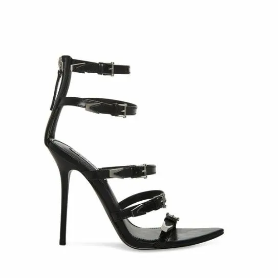 Women SIMONE BLACK LEATHER Black Leather Steve Madden Heels