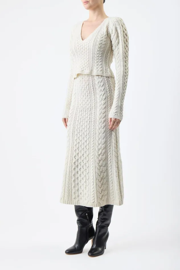 Women Skirts Gabriela Hearst Callum Knit Skirt In Ivory Cashmere