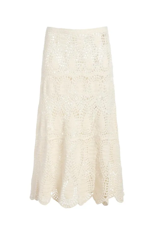 Women Skirts Gabriela Hearst Cleo Crochet Skirt In Ivory Wool Cashmere
