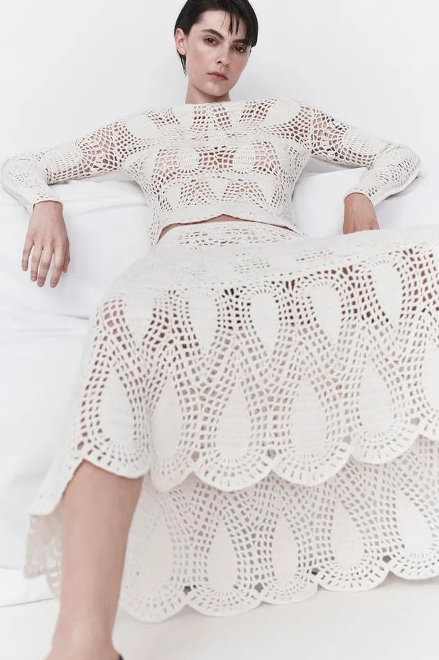 Women Skirts Gabriela Hearst Cleo Crochet Skirt In Ivory Wool Cashmere