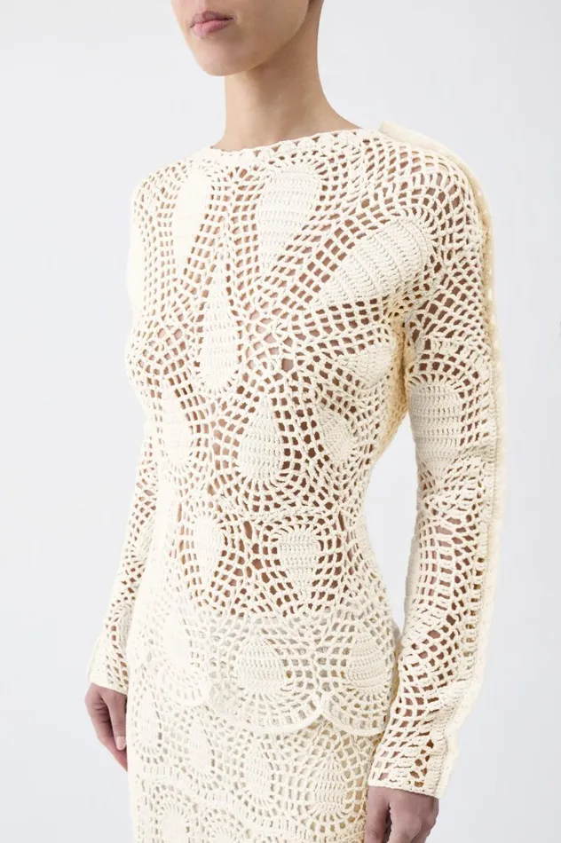 Women Skirts Gabriela Hearst Cleo Crochet Skirt In Ivory Wool Cashmere