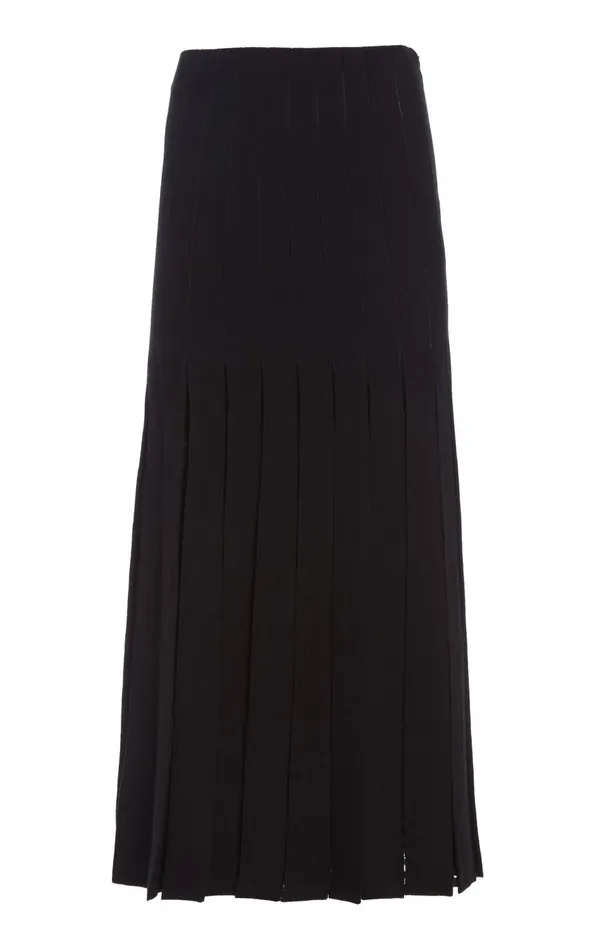 Women Skirts Gabriela Hearst Debutante Knit Pleated Skirt In Black Merino Wool