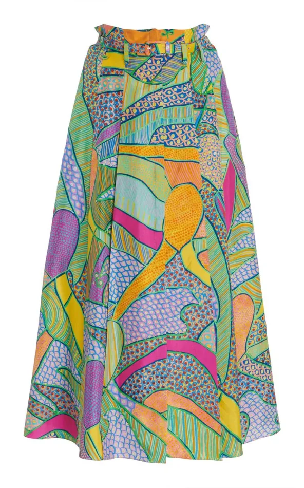 Women Skirts Gabriela Hearst Dugald Pleated Skirt In Green Multi Printed Silk Twill