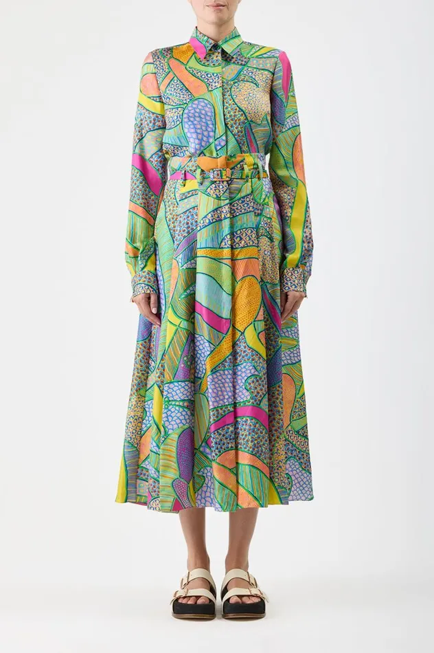 Women Skirts Gabriela Hearst Dugald Pleated Skirt In Green Multi Printed Silk Twill