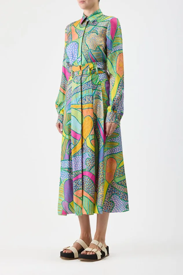 Women Skirts Gabriela Hearst Dugald Pleated Skirt In Green Multi Printed Silk Twill