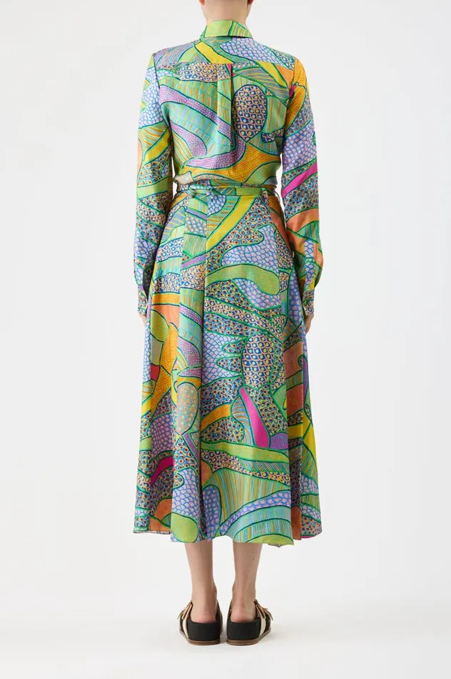 Women Skirts Gabriela Hearst Dugald Pleated Skirt In Green Multi Printed Silk Twill