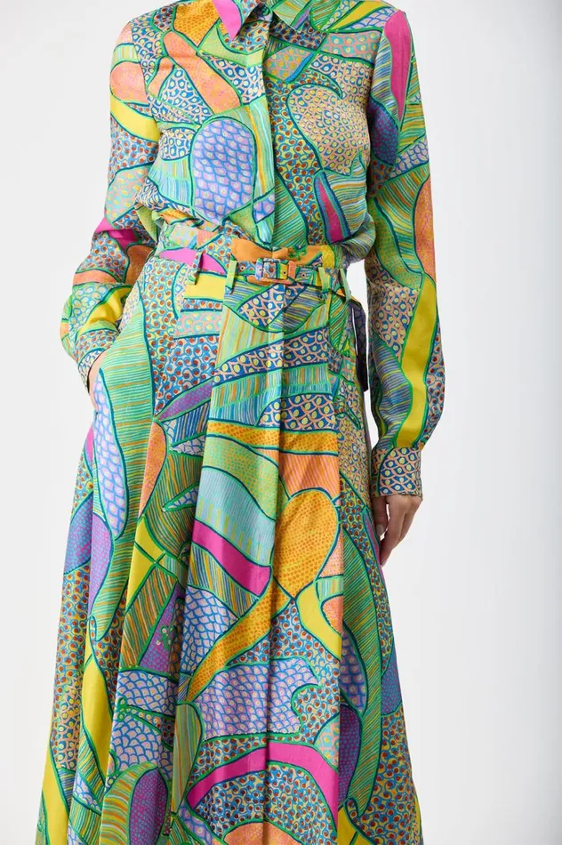Women Skirts Gabriela Hearst Dugald Pleated Skirt In Green Multi Printed Silk Twill