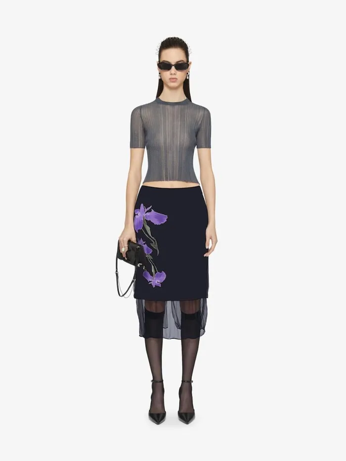 Women Skirts Givenchy Skirt In Floral Dvor Satin Jersey Blackpurple