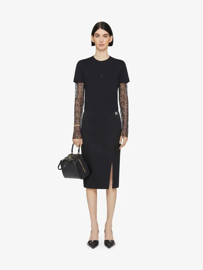 Women Skirts Givenchy Skirt In Wool With 4G Liquid Detail Black