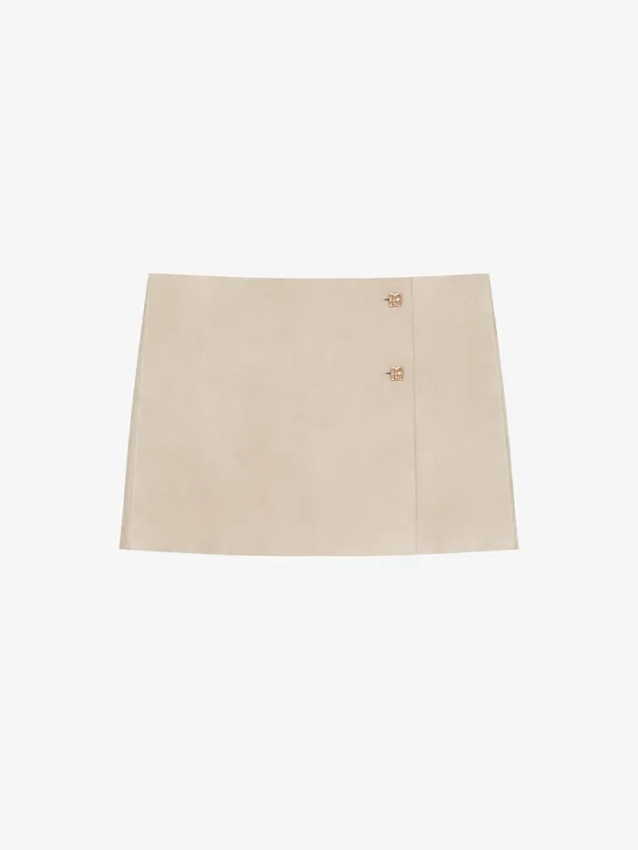 Women Skirts Givenchy Wrap Mini Skirt In Suede With 4G Liquid Detail Sand