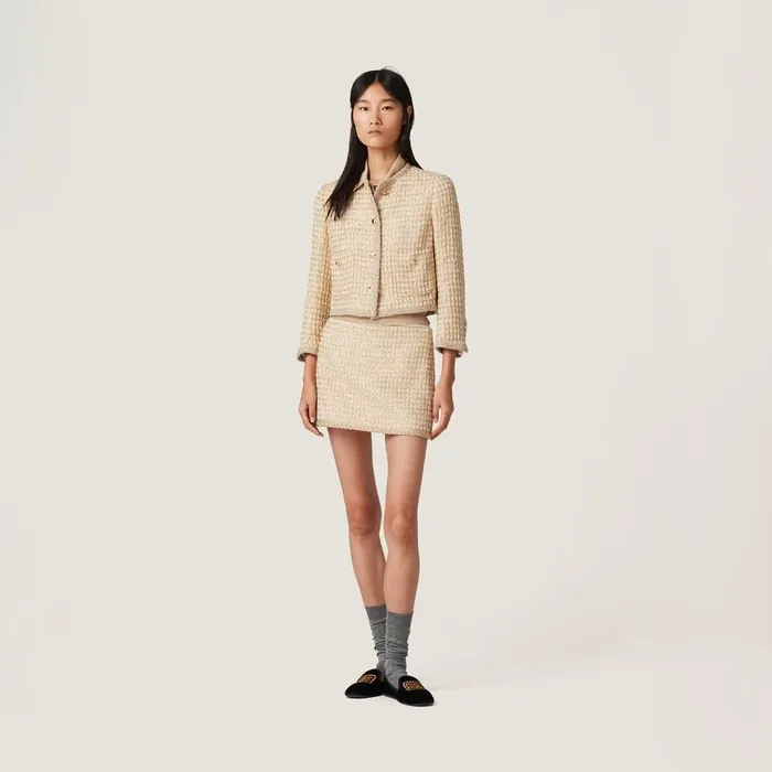 Women Skirts Miu Miu Check Lam Miniskirt Avorygold Women Skirts Miu Miu Check Lam Miniskirt Avorygold