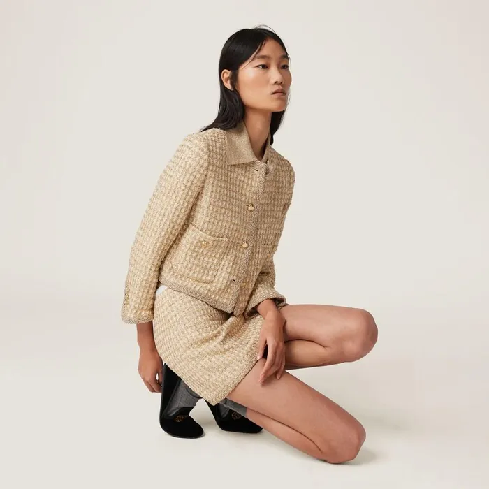 Women Skirts Miu Miu Check Lam Miniskirt Avorygold Women Skirts Miu Miu Check Lam Miniskirt Avorygold