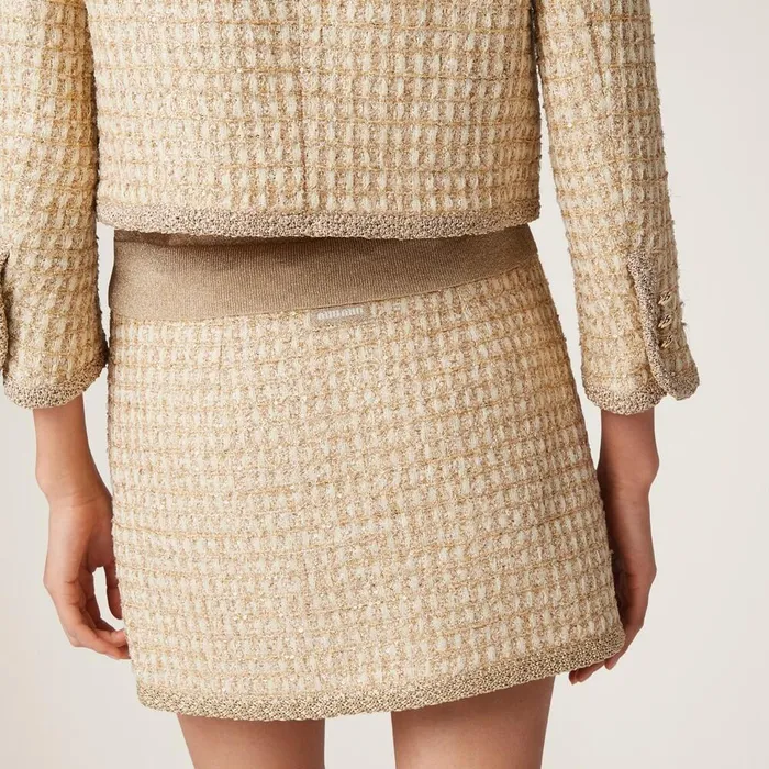 Women Skirts Miu Miu Check Lam Miniskirt Avorygold Women Skirts Miu Miu Check Lam Miniskirt Avorygold