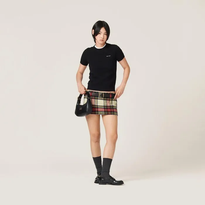 Women Skirts Miu Miu Plaid Miniskirt Ivory Women Skirts Miu Miu Plaid Miniskirt Ivory