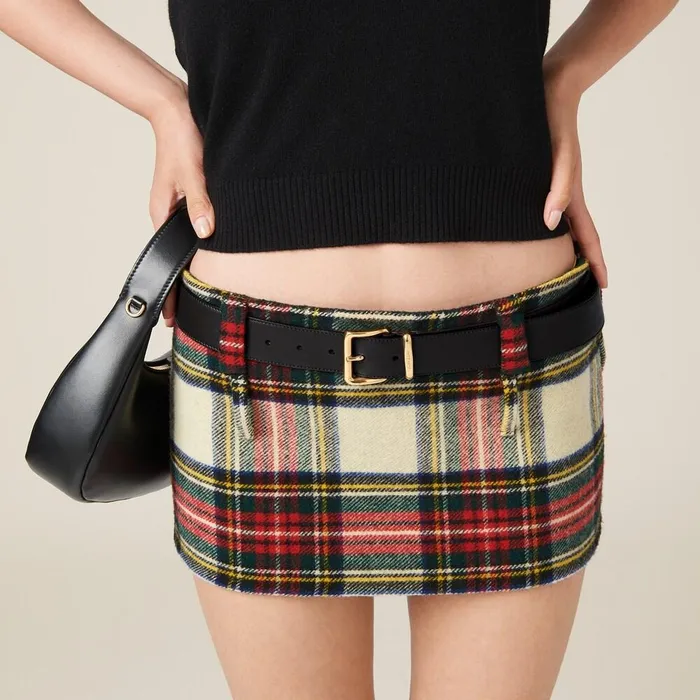 Women Skirts Miu Miu Plaid Miniskirt Ivory Women Skirts Miu Miu Plaid Miniskirt Ivory