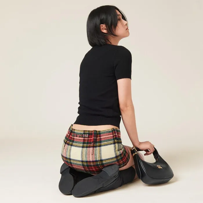Women Skirts Miu Miu Plaid Miniskirt Ivory Women Skirts Miu Miu Plaid Miniskirt Ivory