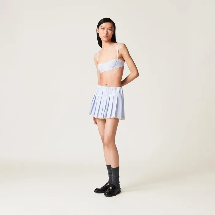 Women Skirts Miu Miu Poplin Miniskirt Whitelight Blue