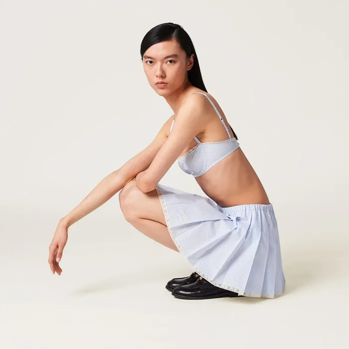 Women Skirts Miu Miu Poplin Miniskirt Whitelight Blue