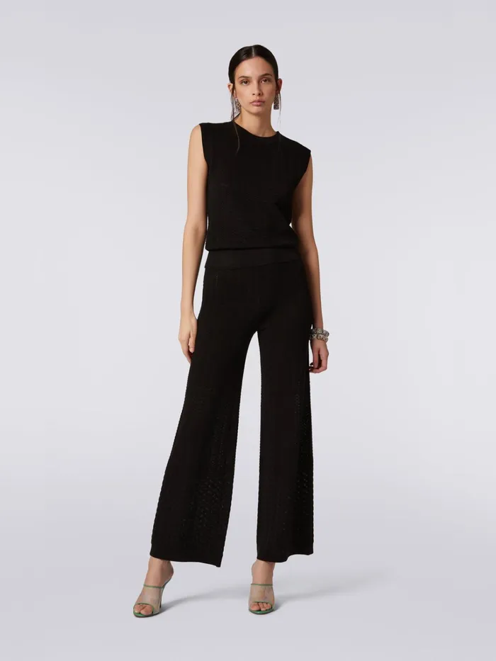 Women Sleeveless Cotton And Viscose Top With ToneOnTone Zigzag Black Missoni Tshirts And Tops