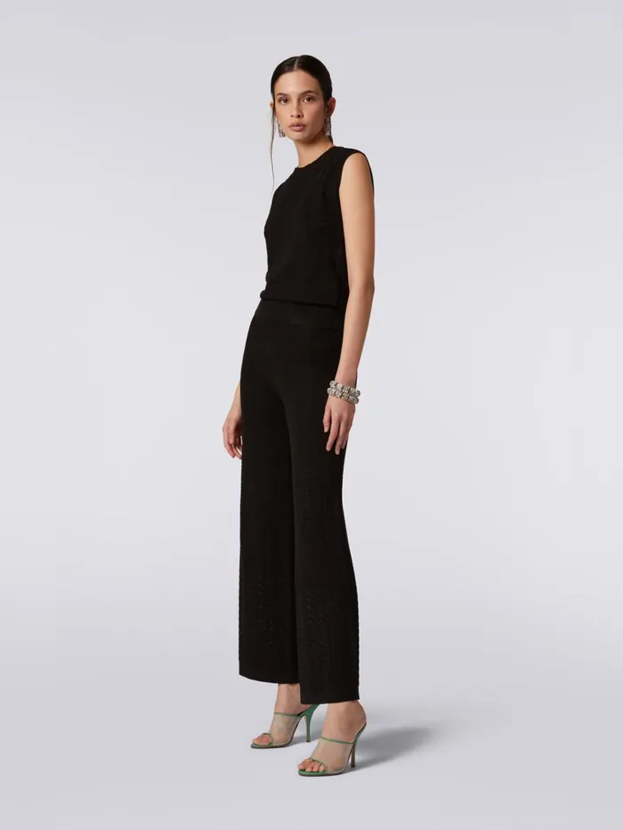 Women Sleeveless Cotton And Viscose Top With ToneOnTone Zigzag Black Missoni Tshirts And Tops