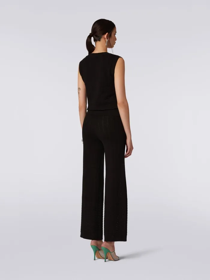 Women Sleeveless Cotton And Viscose Top With ToneOnTone Zigzag Black Missoni Tshirts And Tops