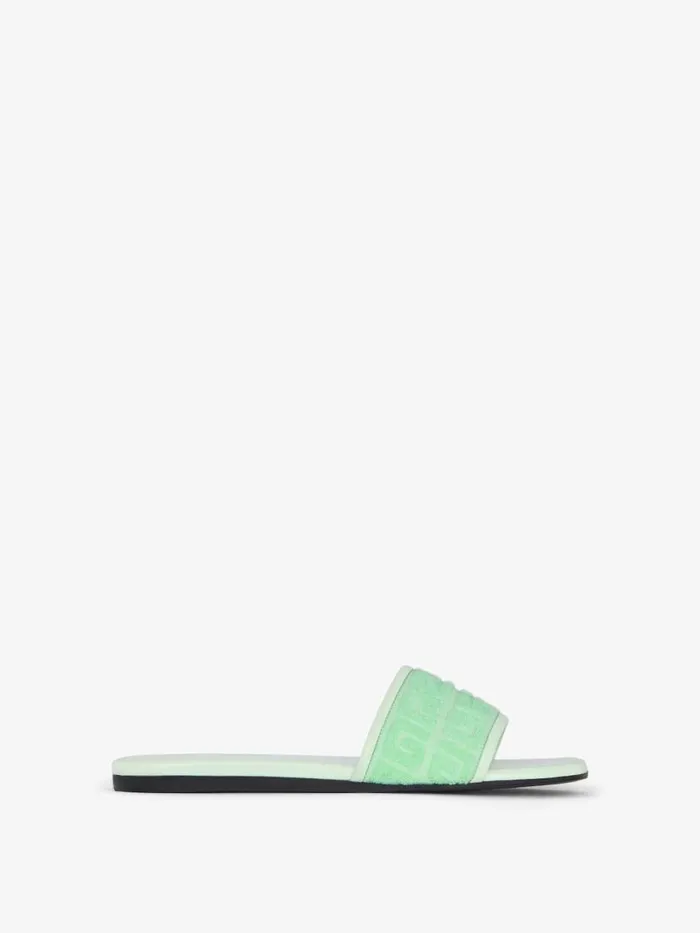 Women Slides and Sandals Givenchy 4G Flat Mules In 4G Cotton Towelling Aqua Green