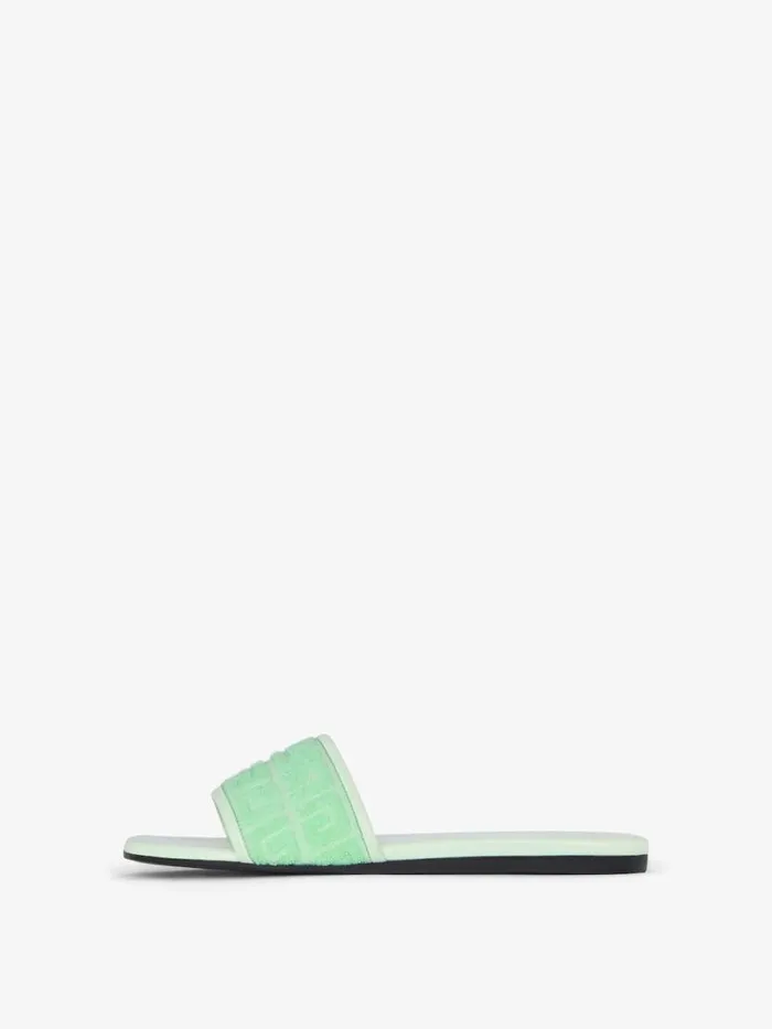 Women Slides and Sandals Givenchy 4G Flat Mules In 4G Cotton Towelling Aqua Green Women Slides and Sandals Givenchy 4G Flat Mules In 4G Cotton Towelling Aqua Green